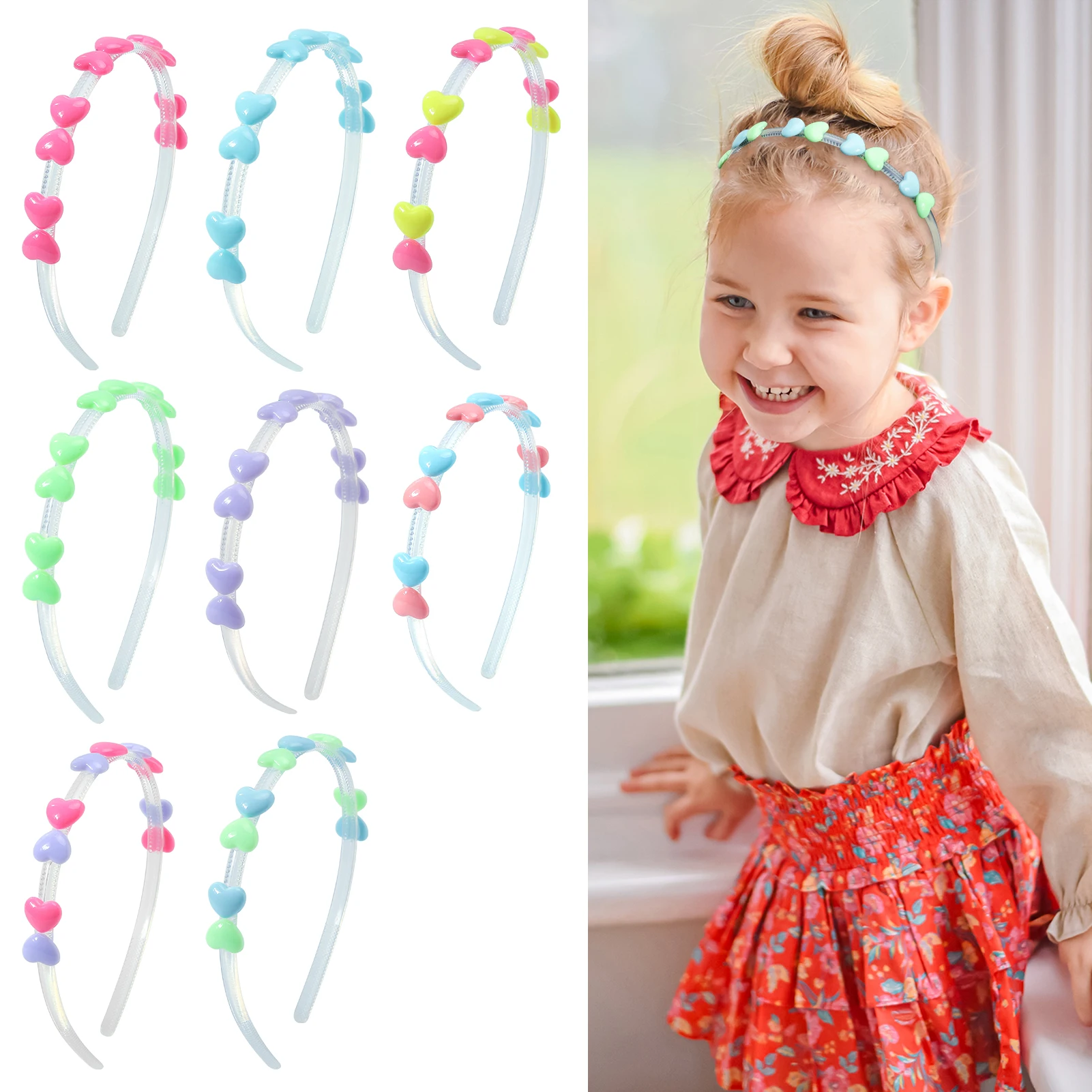 

Cute Cartoon Heart Shape Bow Bangs Fixed Hairbands Clips For Girls Kids Sweet Hair Ornament Headband Fashion Hair Accessories