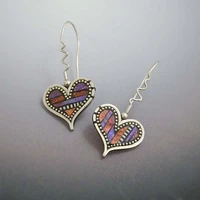 boho ethnic love heart multicolored painting earrings tribal jewelry women statement drop dangle earring party accessories