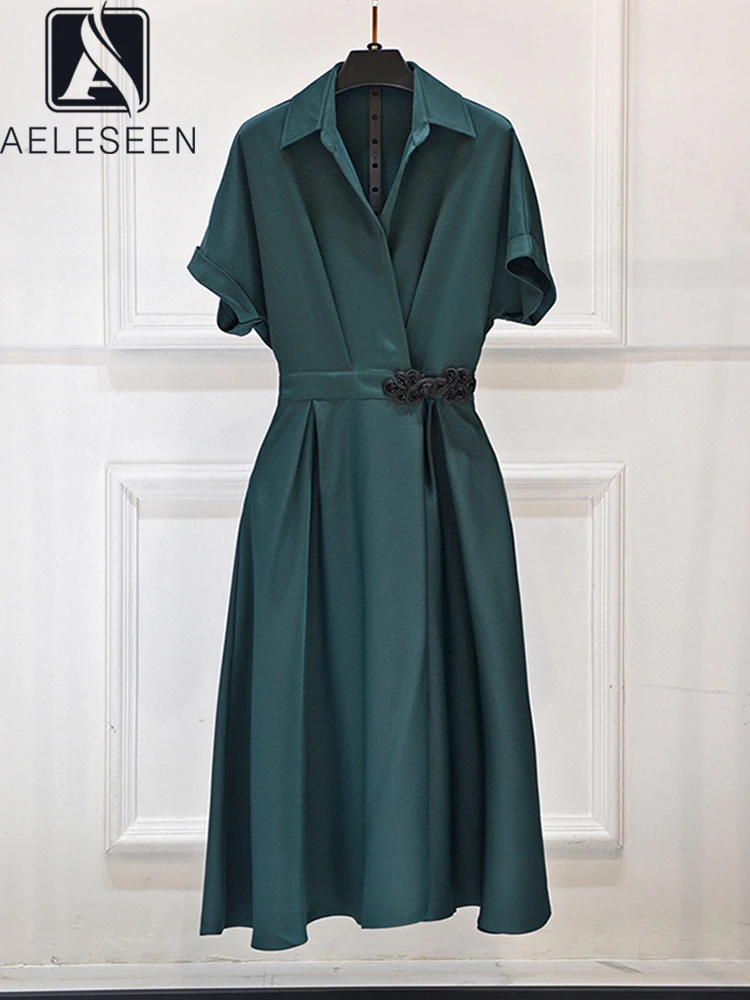 

Женское винтажное платье с коротким рукавом AELESEEN, Зеленое Длинное офисное платье с эластичным поясом для вечерние, лето 2022