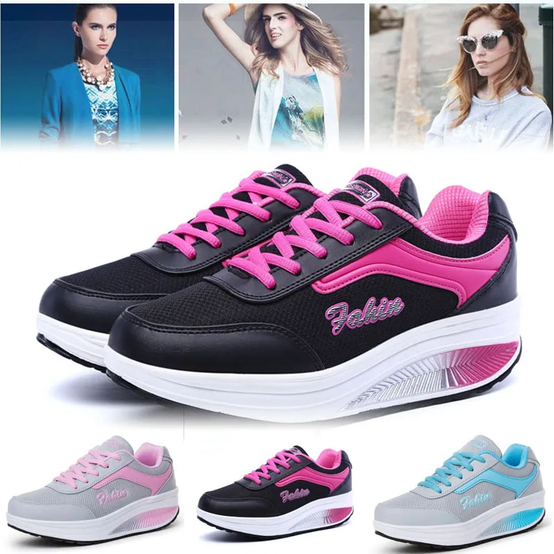 Lady Fashion Fitness Shoes Sport Breathable Shake Shoes Women Mesh Shoes Casual Platform Sneakers