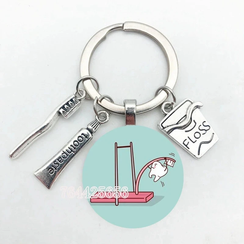 25mm Handmade Cute Tooth Cleaning Promotion Key Chain Dentist Souvenir Gift Ring Angel Pendant Toothpaste Toothbrush L |
