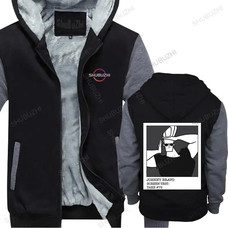 

men winter hoodies fleece vintage pullover Johnny Bravo Screen Test Take unisex autumn thick hoody streetwear jacket zipper tops