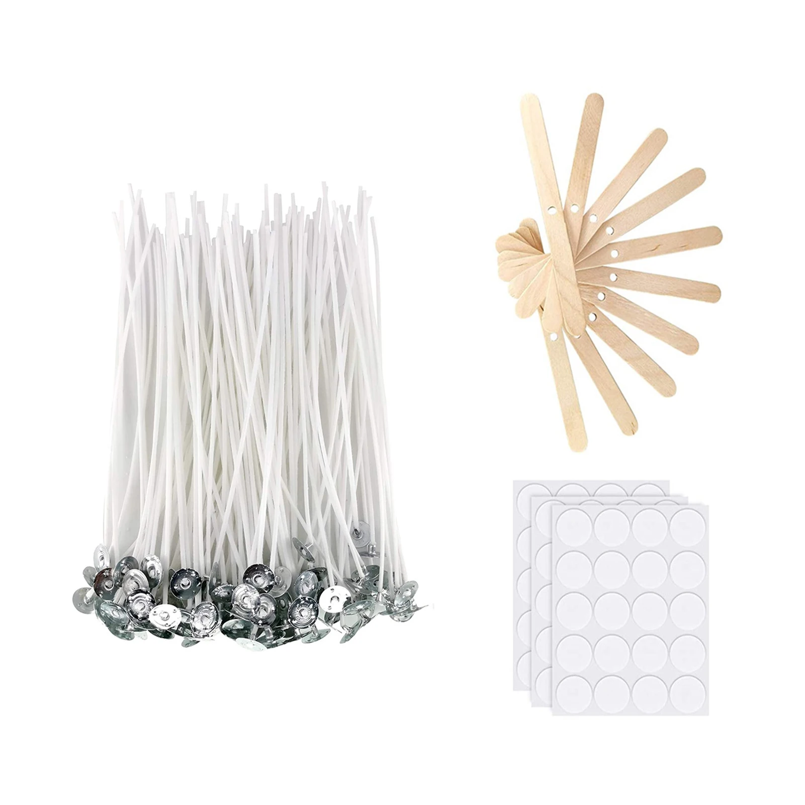 

100pcs String With 10 Holders DIY Crafts Low Smoke Making Candle Wick Kit Long Lasting Tabbed Centering Device 60pcs Stickers