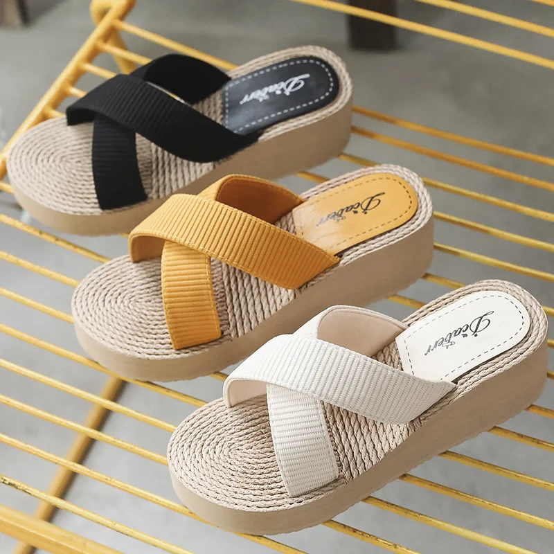 

Women Summer New Casual Platform slippers Stretch Fabric Fashion Shoes Women Elegant Wedges Cross Female Casual Footwear sandals