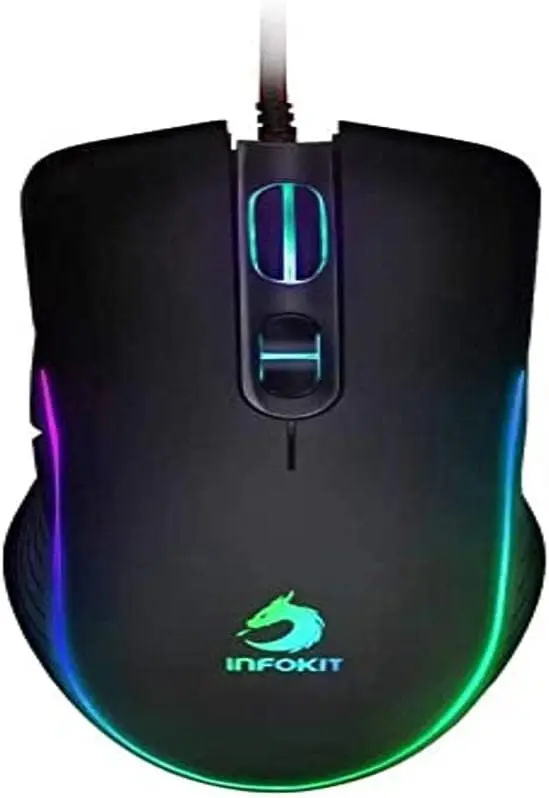 

2023 Mouse Gamer USB Anatômico com Led Flow Effect Ajuste de DPI Sensor Óptico 6400DPIs Botões Laterais GM-V550 Preto Unico
