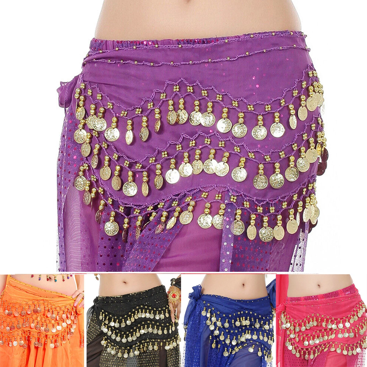 

Belly Dance Dancing Belt Hip Scarf Wrap Tribal Sash Skirt Golden Coin Body Chain