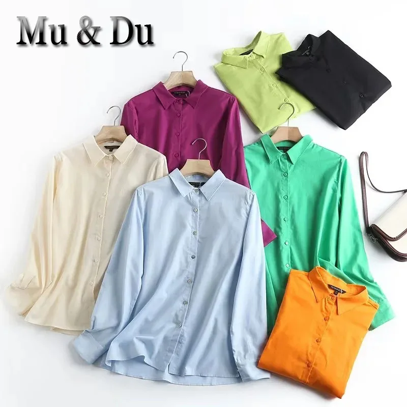 

Mu&Du 2023 Women's 7 Colors Linen Shirts Female Basic Simple Solid Blouse Office Lady Loose Casual Versatile Blusas Tops Mujer