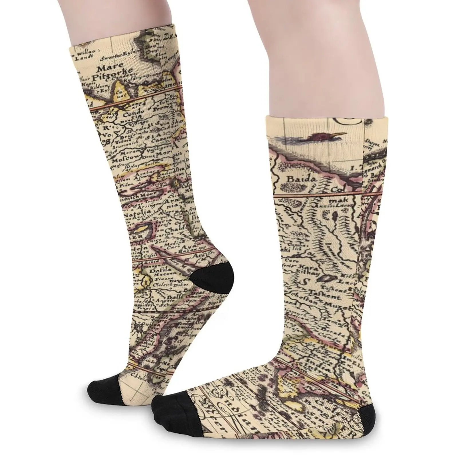 

Винтажные носки с картой, Элегантные чулки с принтом в стиле ретро, качественные носки для девочек для скалолазания, Осенние нескользящие носки с рисунком