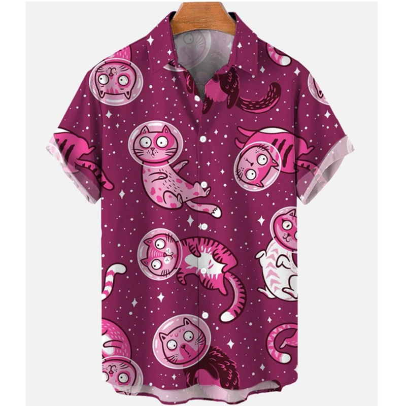 

2023 Cat Pattern Oversized Men's Hawaiian Shirts Floral Masculina Medusa Camisa Social For Cartoon Graffiti Print Clothing New