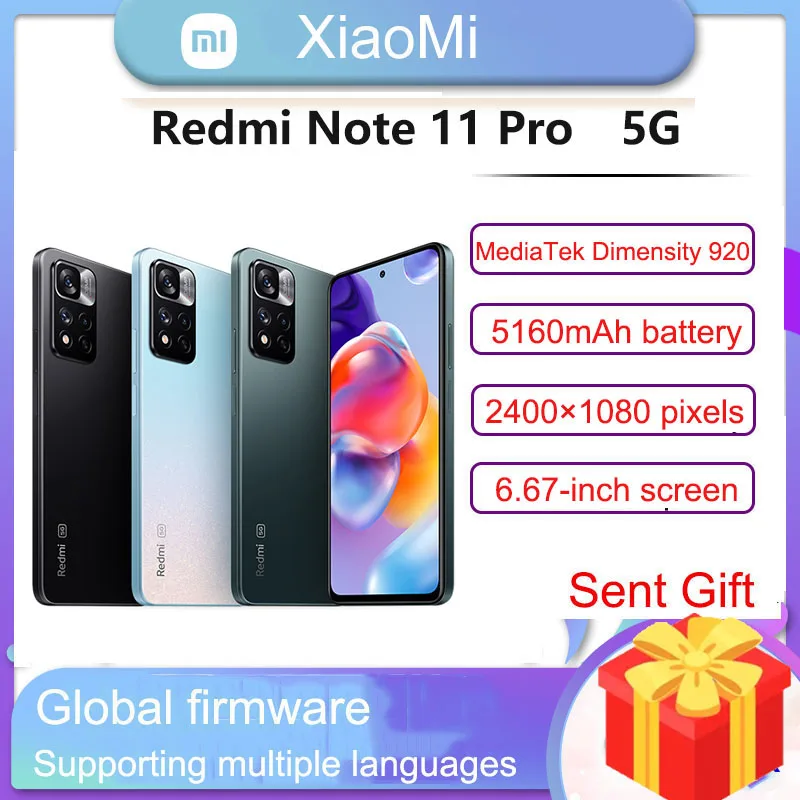 Xiaomi Redmi Note 11 Pro 5G 67W Global Version Plus Smartphone 67W HyperCharge Dimensity 920 120Hz AMOLED 108MP