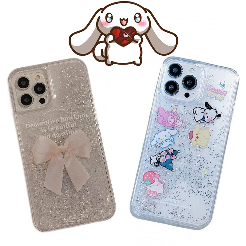 

Kawaii Sanrioed Hello Kitty Anime Iphone11/12 /13Promax Cartoon Quicksand Apple Case Space Shockproof Phone Case Gift for Girl
