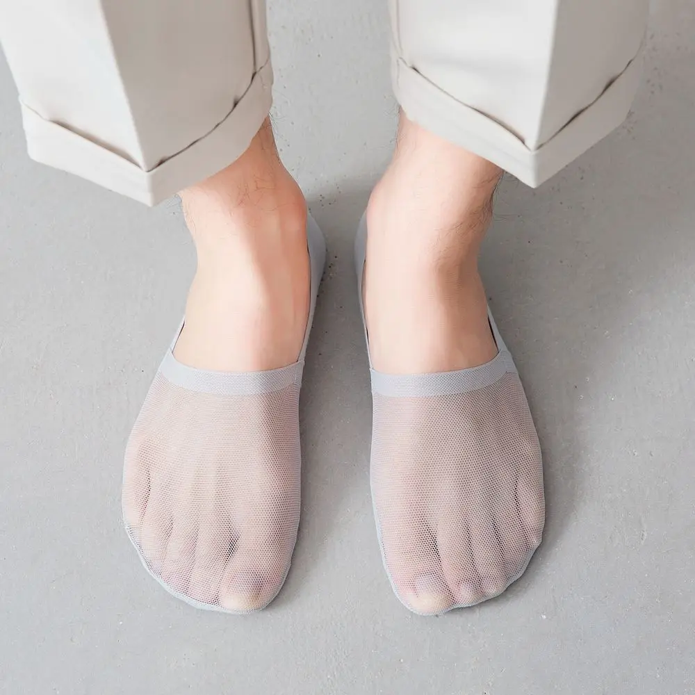 Men's Boat Socks Summer Ultra-thin Meshes Silicone Anti-slip Invisible No Show Socks Grey