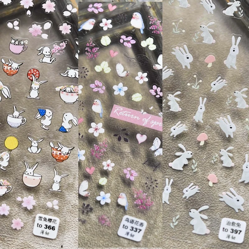 Japanese 5D Ultra-thin and Tough Nail Stickers Cherry Blossom Cute Bunny Nail Stickers Nail Art Decoration Nail Art Stickers