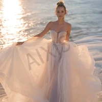 beach wedding dresses pearls appliques belt woman vestidos de novia strapless sleeveless luxury stunning fomal robe de mariee