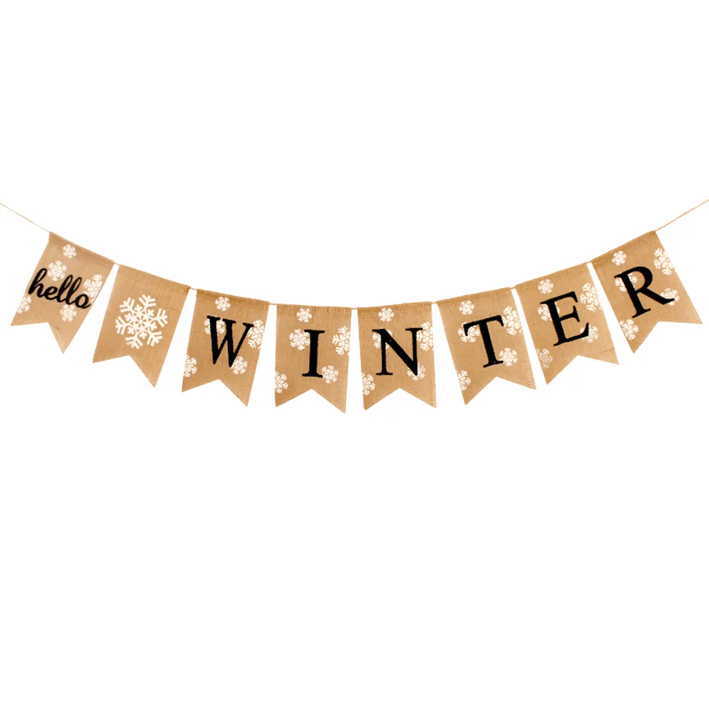 

Winter Theme Burlap Banner Delicate Snowflake Swallowtail Garland Letter Printing Bunting Flag Linen Party Supplies Decorations