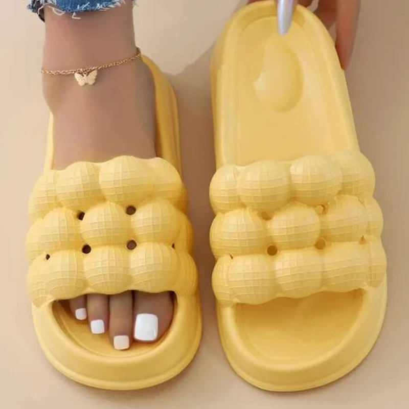 

2023 New Hollow Out Bubble Slides Thick Sole Women Slippers Soft Non-Slip Platform Sandals Home Bathroom Men Lovers Shoes