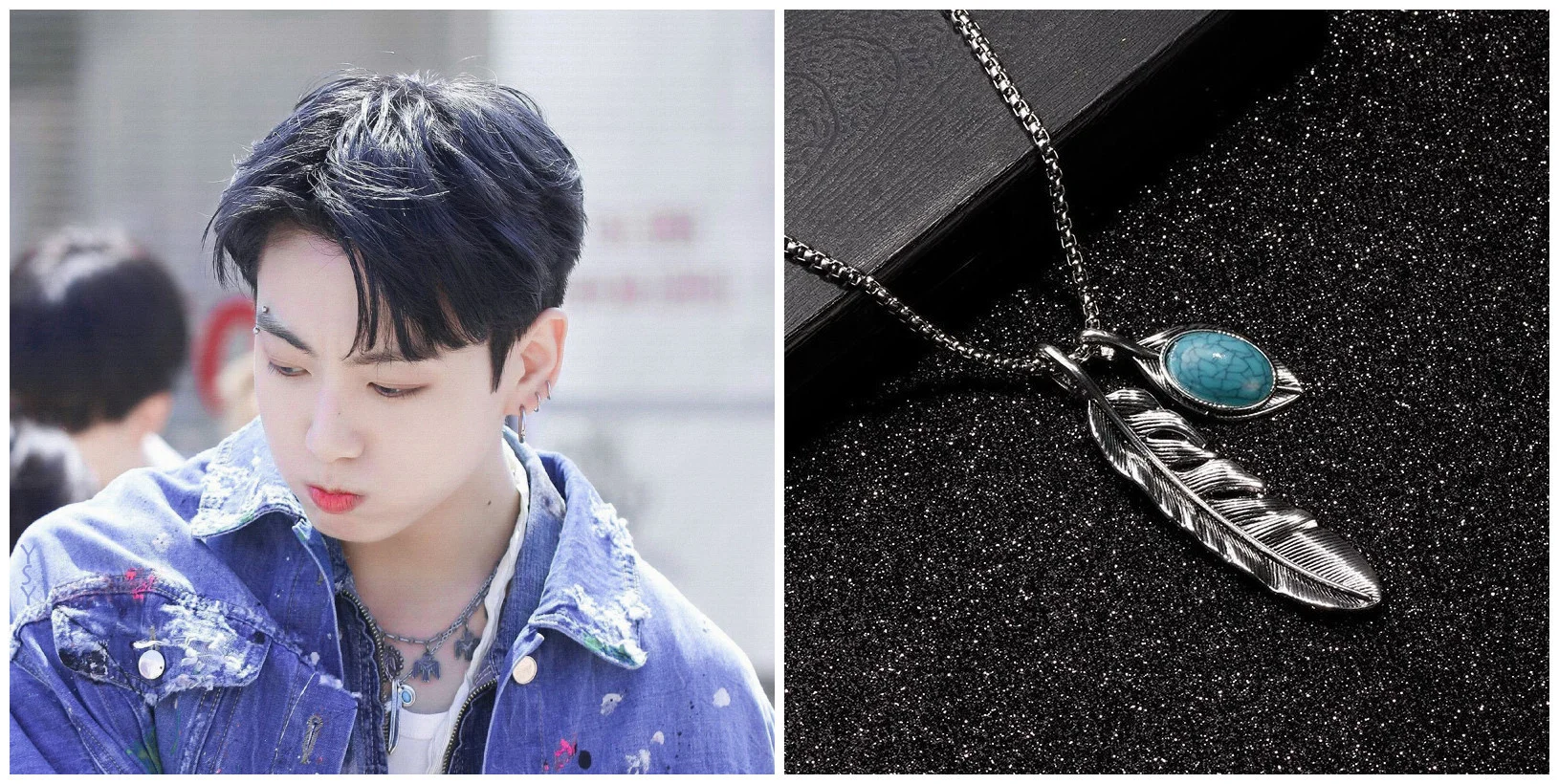 

KPOP Bangtan Boys PERMISSION DANCETIAN JK Necklace Fashion Clavicle Chain Simple Feather Pendant New Korea Fashion Gifts K-POP V