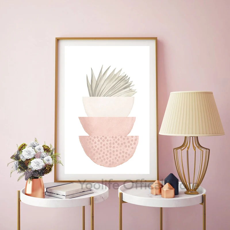 Румяно-розовые художественные формы с принтом в стиле бохо настенная живопись на