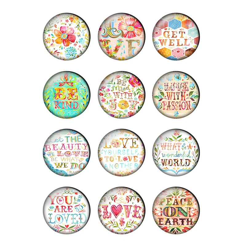 

Love Peace on Earth Get Will Round Glass Cabochon 24pcs/lot 10/12/14/16/18/20/25mm DIY Jewelry Making Findings & Components T206