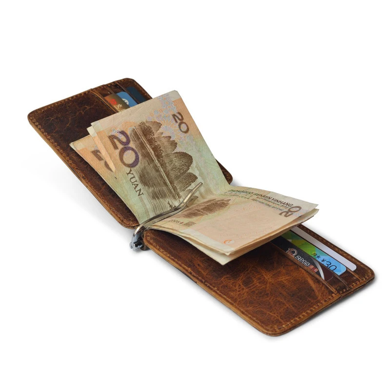

Card Money 12 Clamp Leather Vintage Case Men Clips Clip Billfold Money Card Cash Genuine Credit Wallet Thin Holder For Pocket