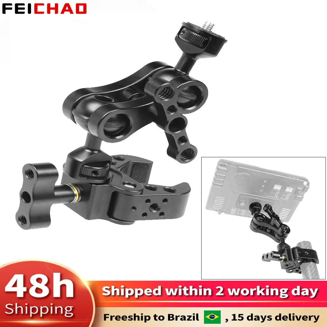 

Camera Magic Arm Dual Ball Head 1/4 3/8 ARRI Mount Articulated Clamp Crab Claw Clip Monitor Stand Video Light DSLR Rig Holder