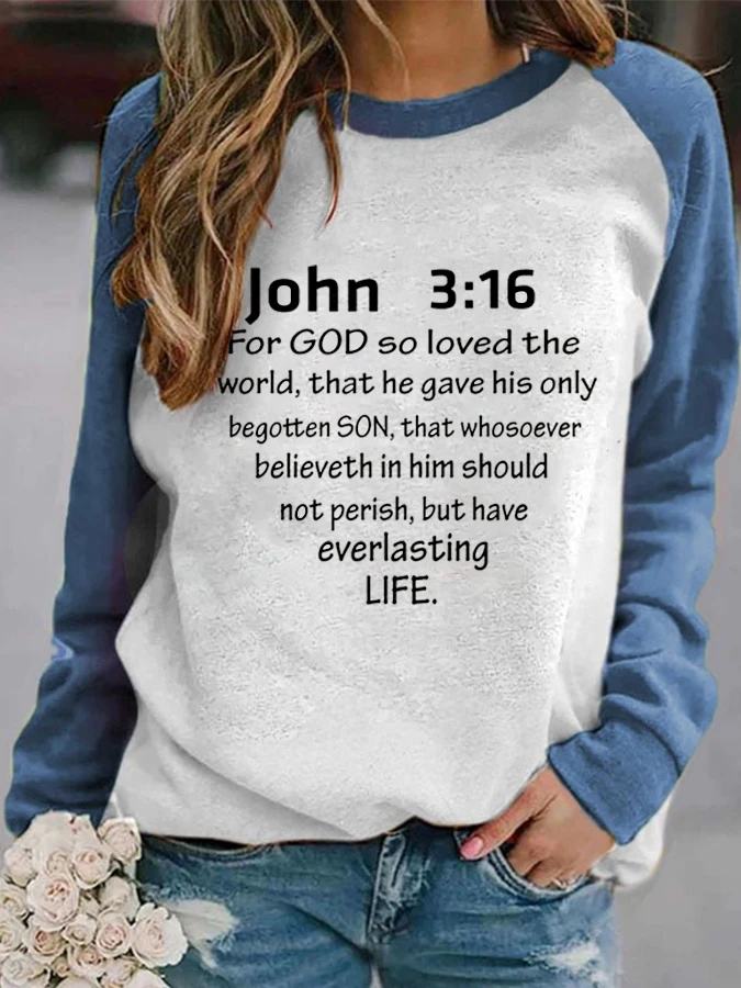 

John 3:16 Casual Color Block Crewneck Sweatshirt