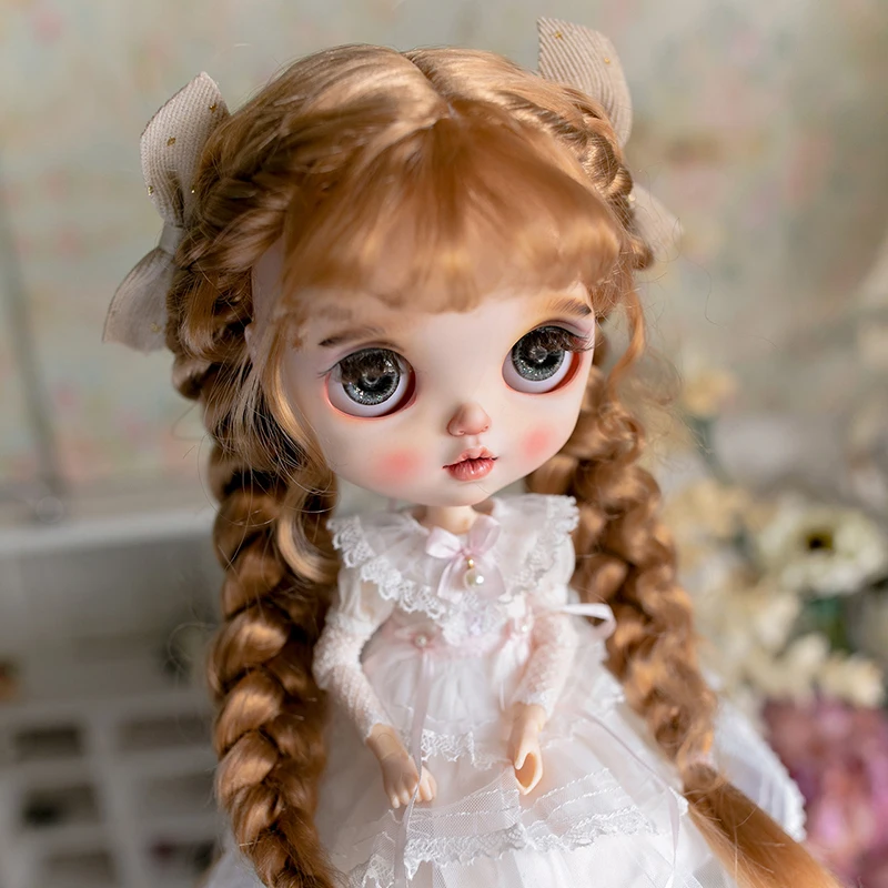 

BJD Doll Accessories Wig Blythe Size Girl Toy Tress Milk Silk Brown Cute Double Twist Braids Air Bangs For BJD Dolls Wig