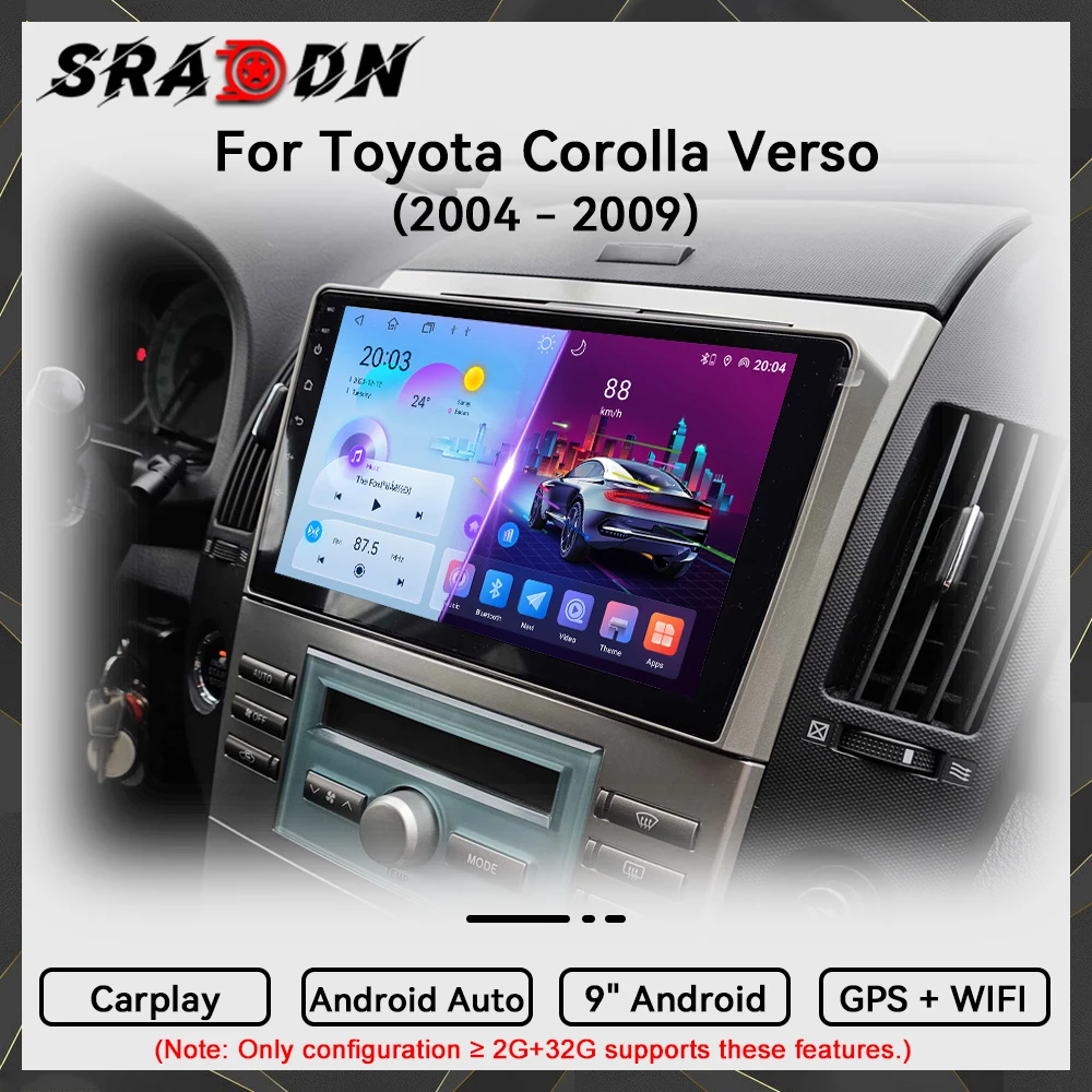 Фото Автомагнитола Android для Toyota Corolla Verso AR10 2004 2005 2006 2007 2008 2009, навигационная система, Carplay, сенсорный экран, интеллектуальная система управления. №1