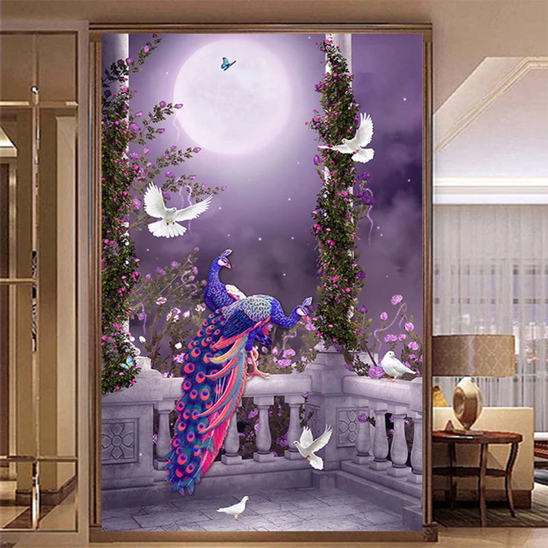 

5D алмазные картины с фиолетовым павлином, полностью Алмазная вышивка, большая гостиная, офис, домашний декор, алмазные наборы для вышивки кр...
