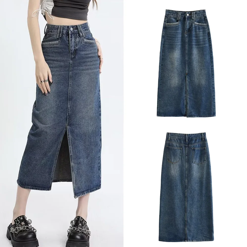 

PB&ZA spring/summer new women's retro fashion mid-length hip-hugging open wrap denim half-body skirt