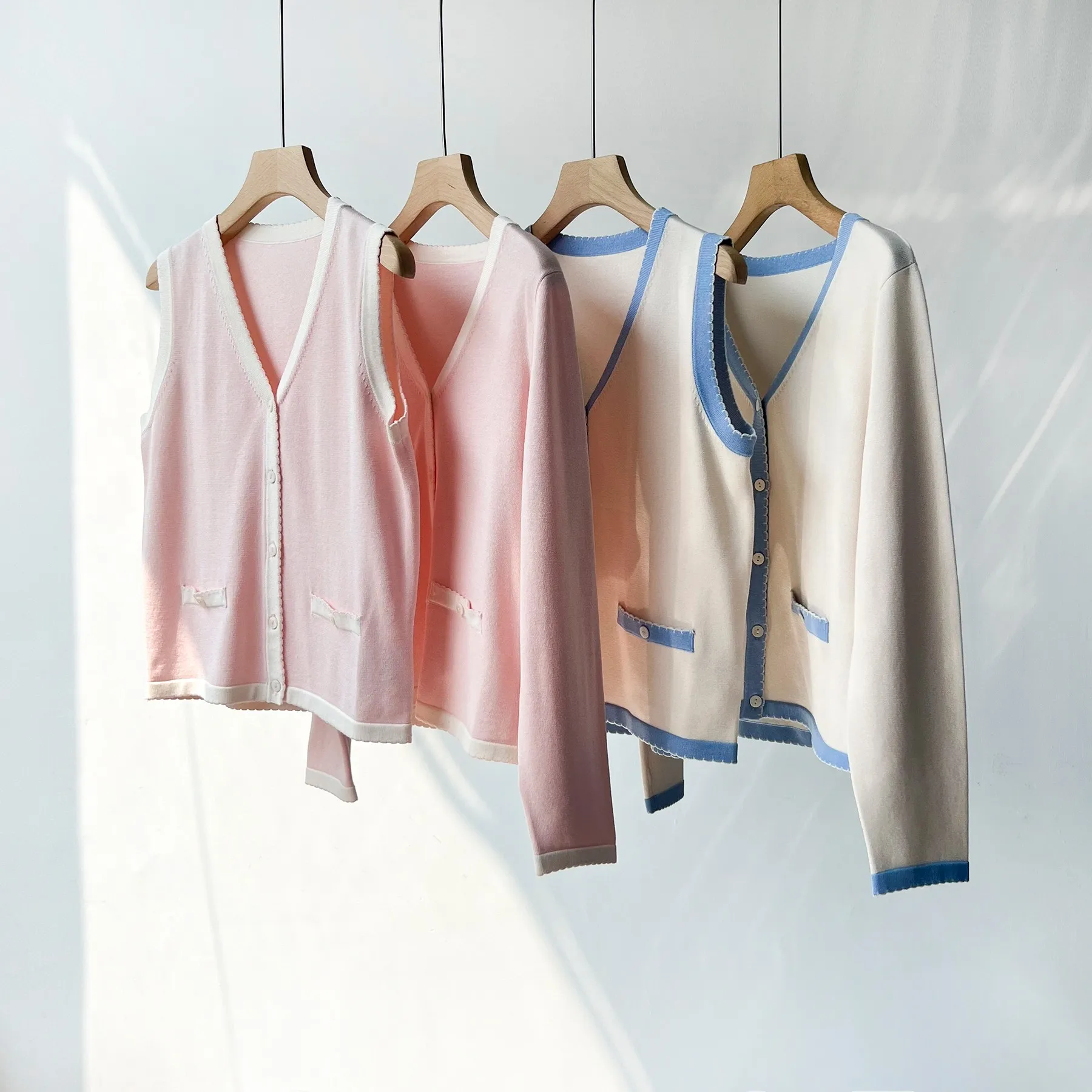 

2023 spring and summer women's clothing fashion new Contrast Color Cardigan 0504