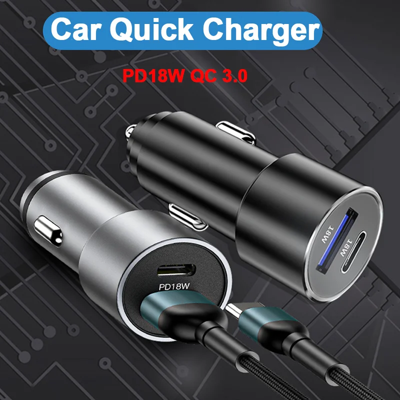 

36W Car Charger Dual USB QC 3.0 PD Type-C Fast Car Cigarette Lighter Quick Charger Adapter For Iphone Samsung Huawei Xiaomi