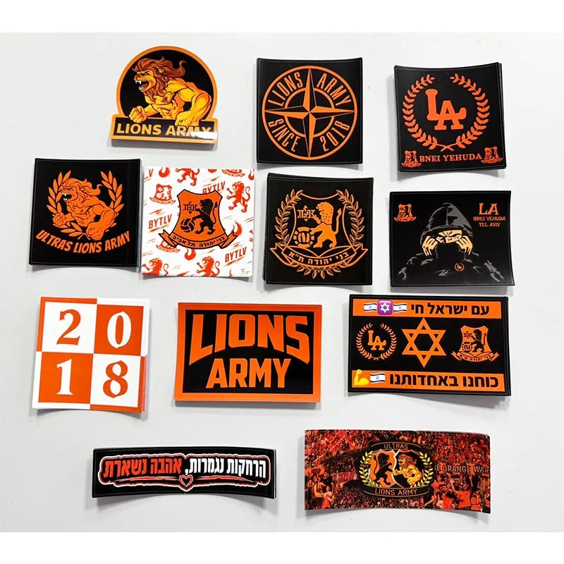 Фото 12 видов наклеек Bnei Yehuda Tel Aviv FC Ultras Lions Army размером 9*9 см, 8*12 см, 3.5*15 см для сумок, чашек, стен, холодильников YHDSK001-12 №1