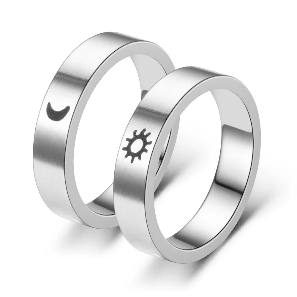 

Retro Love Matte Sun Moon Couple Ring Niche Personality Stainless Steel Pair Ring