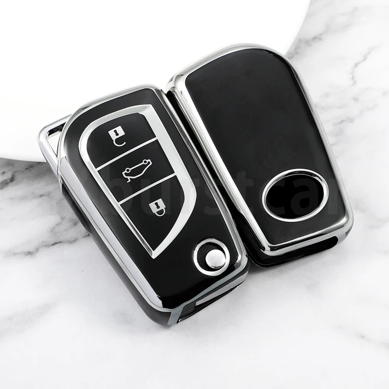 

Автомобильный складной чехол для ключей с 2/3/4 кнопками, сумка-брелок из ТПУ для Toyota Camry Highlander Corolla Prado REIZ Crown RAV4