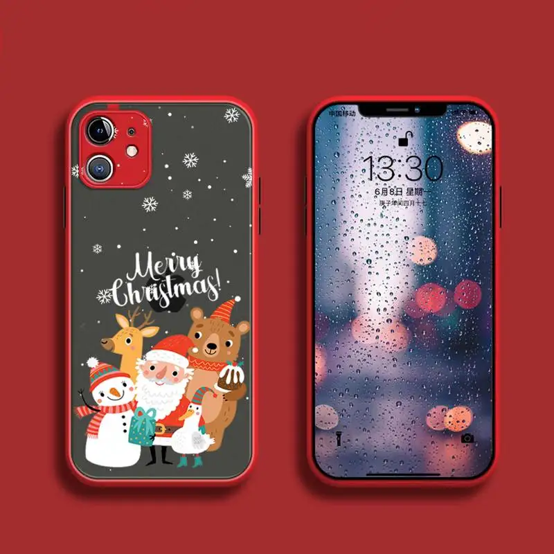 

Merry Christmas New Year Phone Case For iPhone 13 12 11 Mini Pro XR XS Max 7 8 Plus X Matte transparent Back Cover