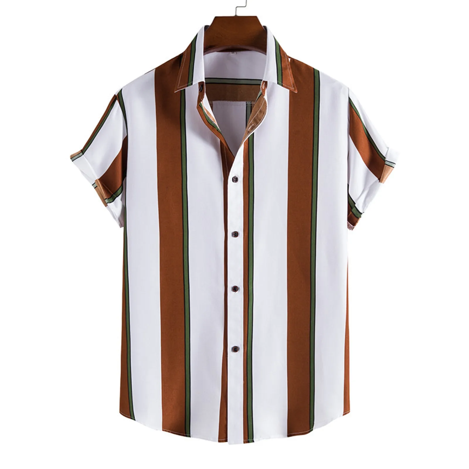 

Men's Sleeved Short Top Casual Printed Striped Size Shirt Men Shirts Loose Shirt