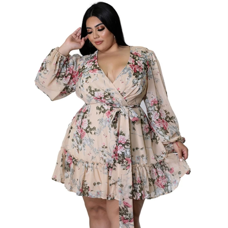 

Women's Lace Up Dress Elegant Long Sleeve Dress Sexy V Neck Dress Plus Size Holiday Dress Summer Evening Party Dress Ins