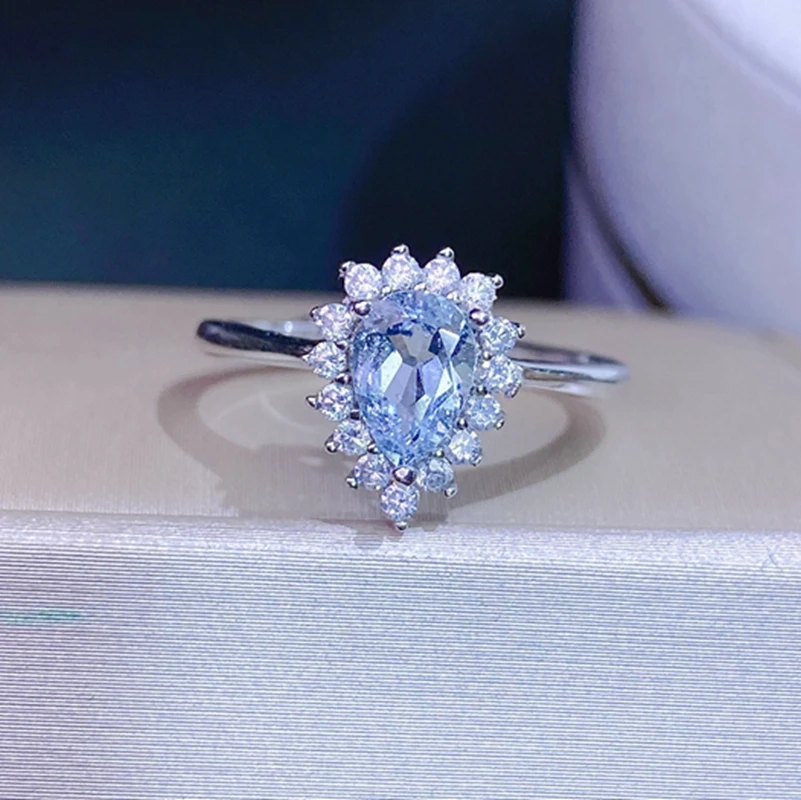 

Natural Aquamarine Ring women's exclusive 925 sterling silver fresh and simple