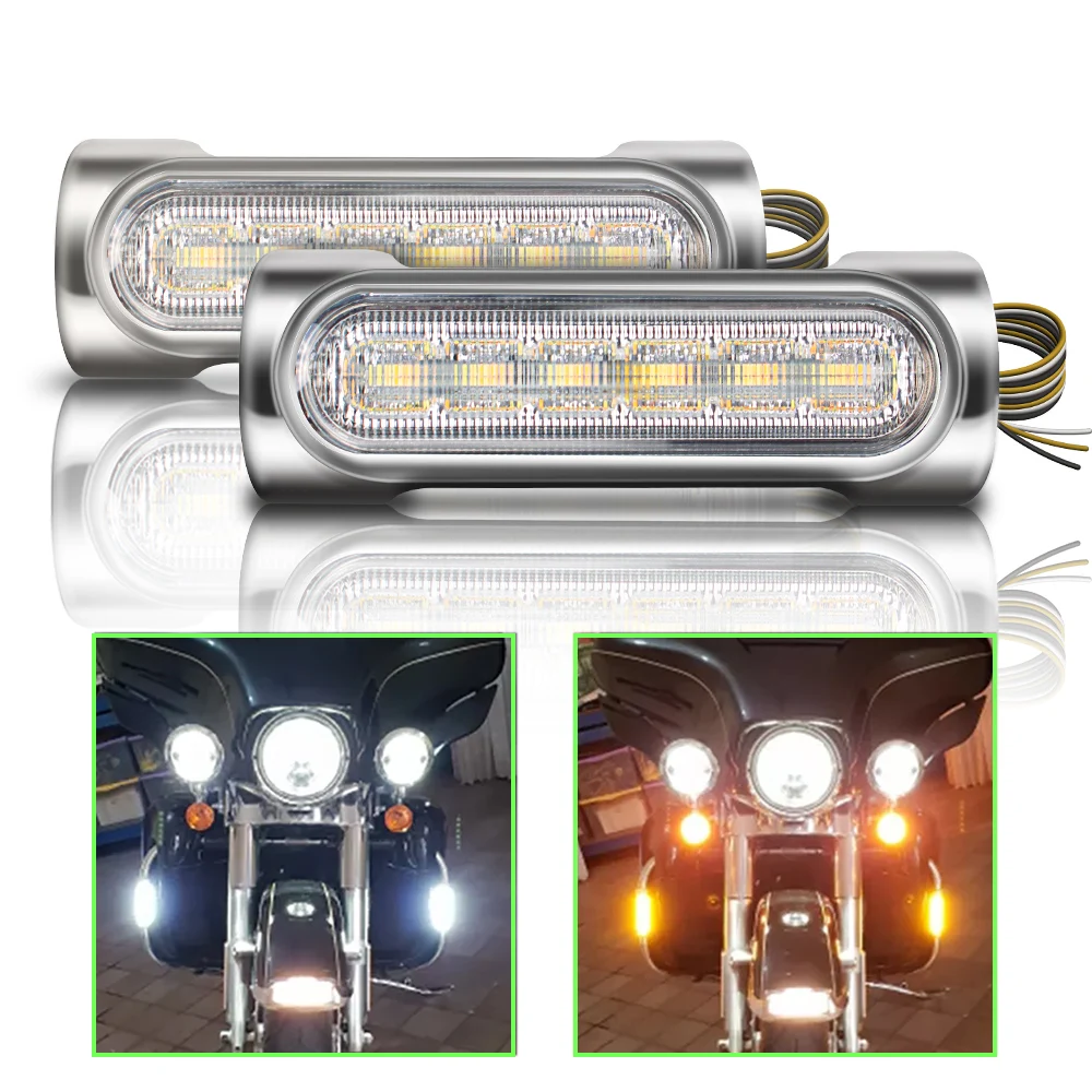 

1 Pair Motorcycle Highway Bar Switchback Turn Signal Light White Amber LED For Victory For Road King/Touring Models