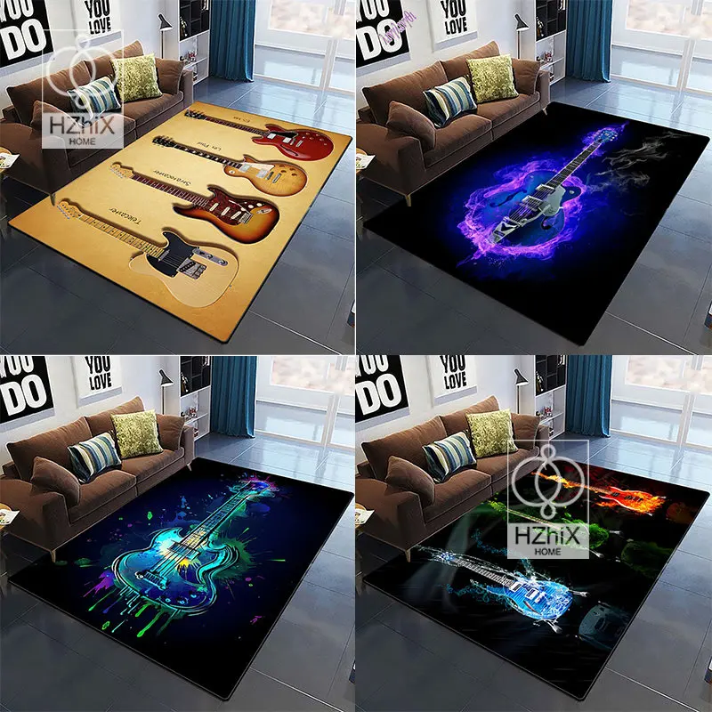 

Guitar Melody Carpets Abstract Colorful Mmusical Instruments 3D Printed Bedroom Floor Mat for Living Room Non-Slip Area Rug