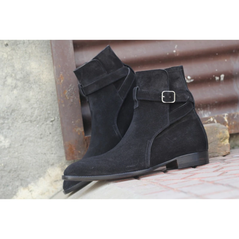 

Cowboy Boots Men Boots Faux Suede Low Heel Solid Belt Buckle Ankle Professional Classic Comfortable Non Slip Formal Boots KE694