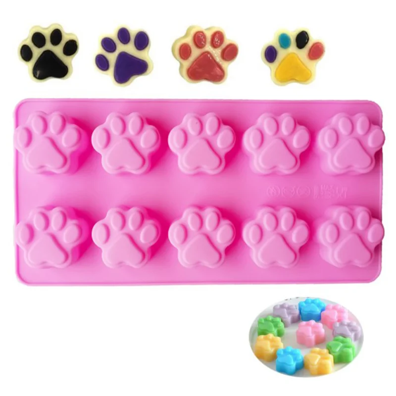 

10 Cells Cat Paw Silicone Mold Cartoon Cat Paw Pink Silicone Cake Mold Biscuit Jelly Fondant Chocolate Baking Silicone Molds