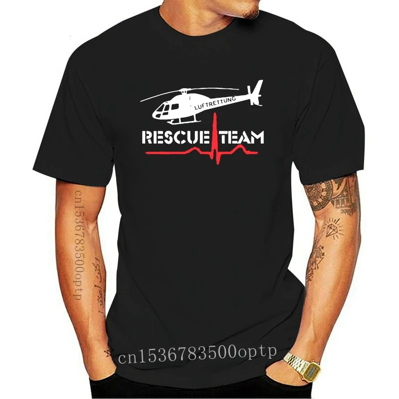 

Camiseta de moda del equipo de rescate, camisa de cuello redondo de Luftrettung, Rettungsdienst, Rettungsflieger y Brustdruck, n