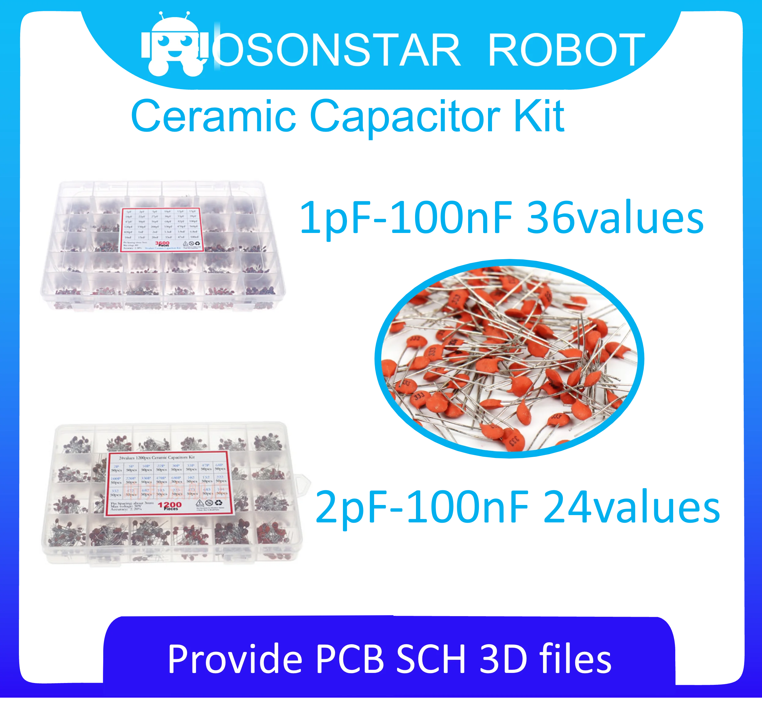 

24/36values Ceramic Capacitor Assortment Kit 1PF-0.1UF 50V Ceramic Capacitors Set 47PF 68PF 100PF 220PF Electronic Capacitor Pac
