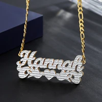 customized double plated love bird name necklace for women gold plated stainless steel jewelry customized names pendant jewelry