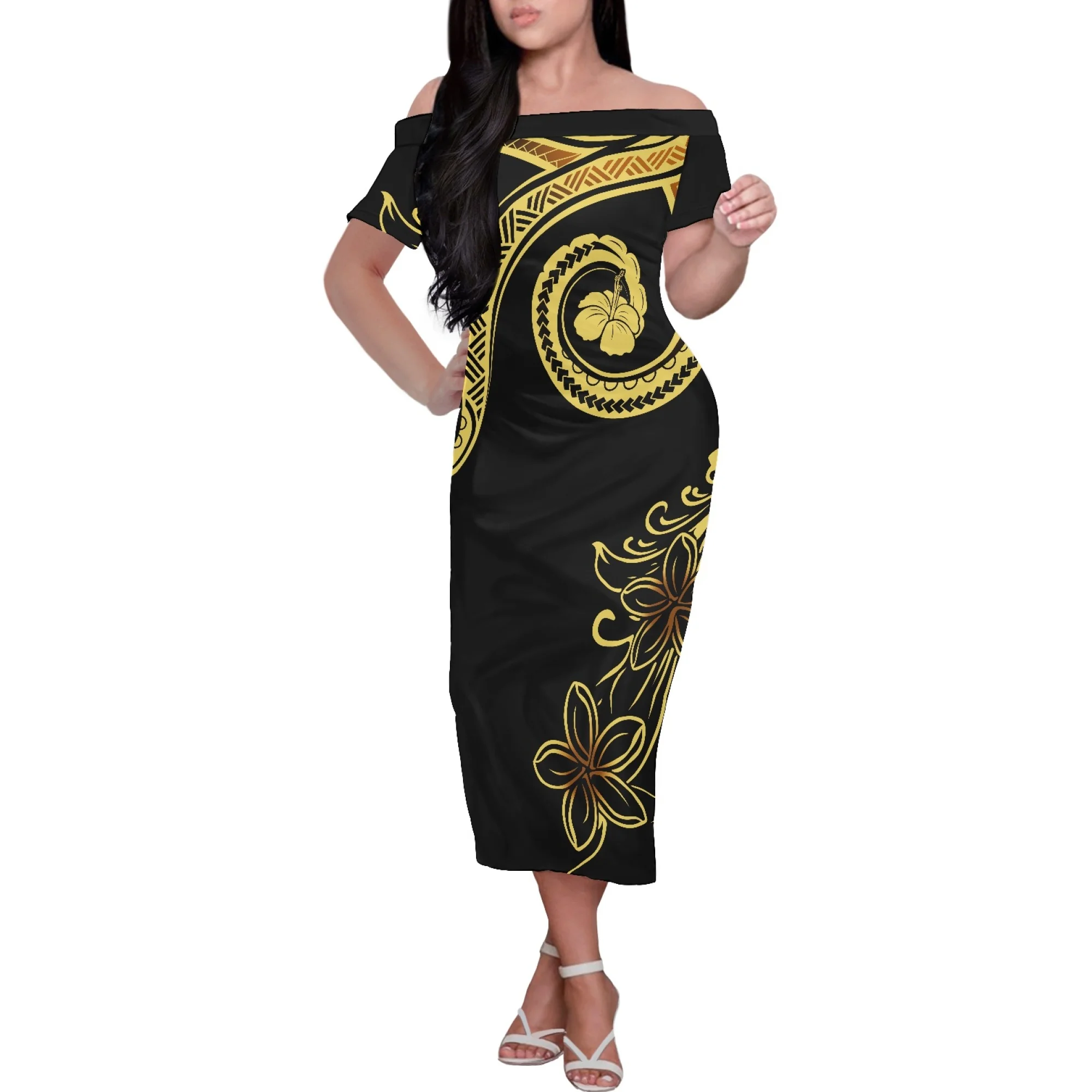 

Hibiscus Polynesia Tribal Women Dress Tattoos Hibiscus Print Ladies Strapless Tight Sexy Glamour Samoa Off Shoulder Girl Dresses