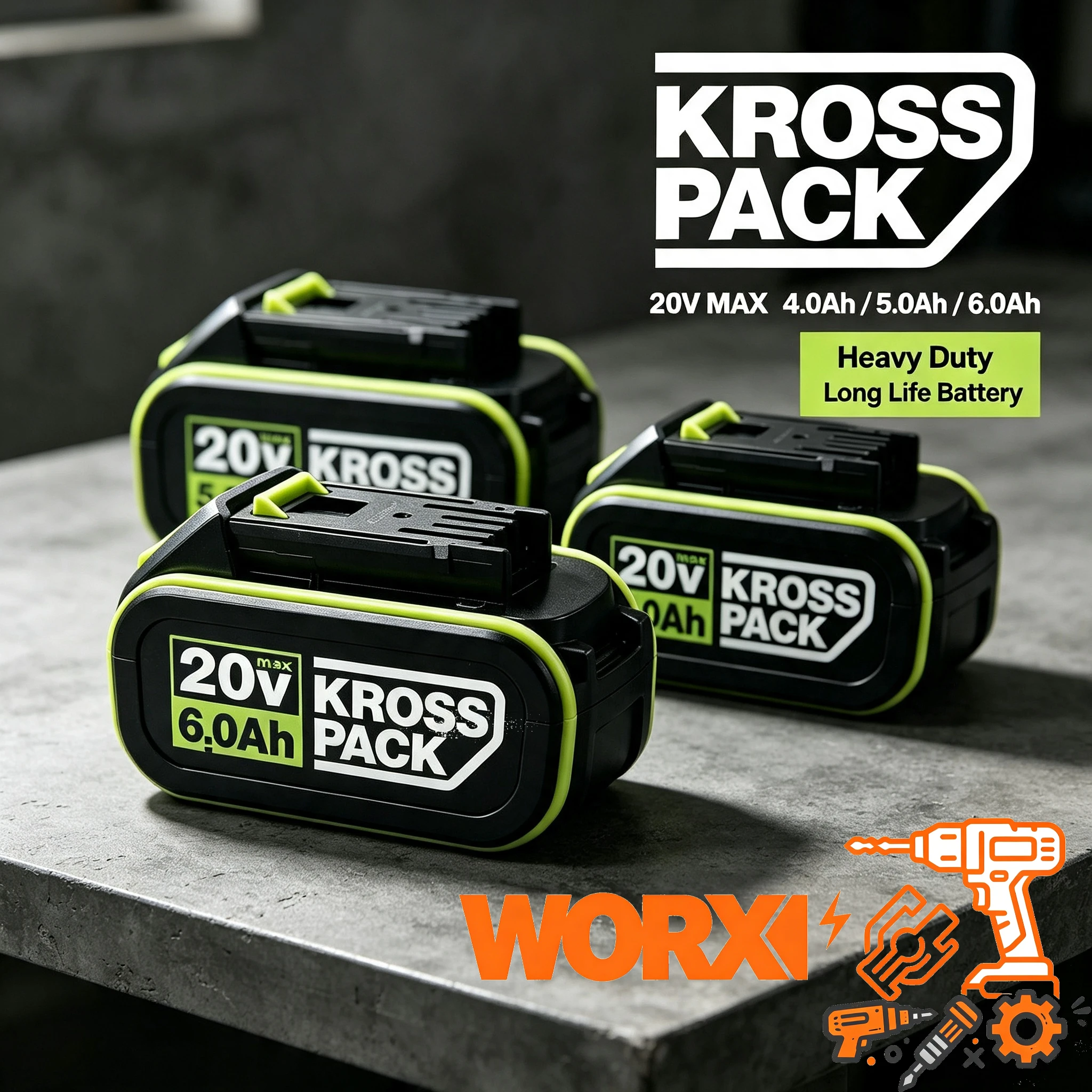 Фото Оригинальный литиевый аккумулятор WORX 20V Max 6.0/8.0Ah WA3641 для бытового обслуживания и коммерческого строительства. №1