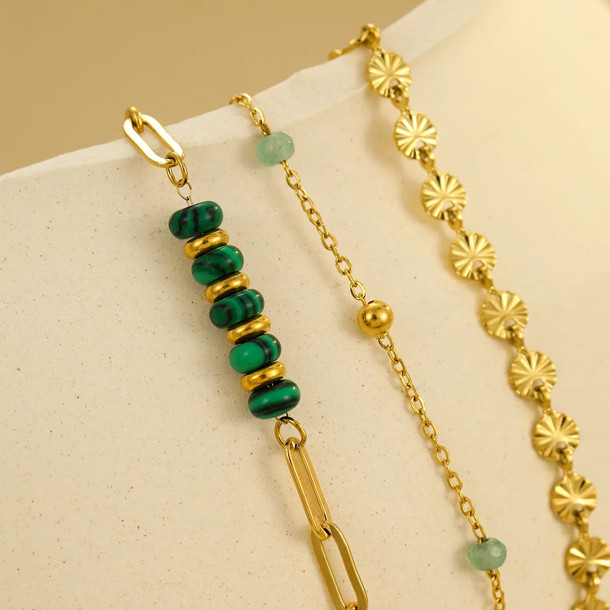 Многослойный винтажный браслет из нержавеющей стали для женщин малахитовый