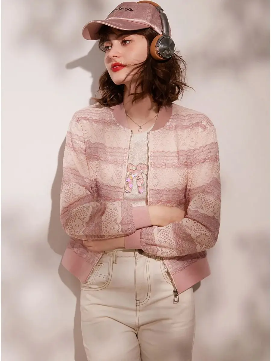 Женская куртка с кружевной вышивкой LOUIS YAO Повседневная модная Свободная круглым